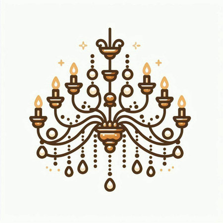 Luxury chandelier. Vector illustration in mono line style.のイラスト素材