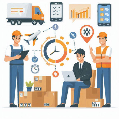 Warehouse staff. Freight service. Vector illustration in flat styleのイラスト素材