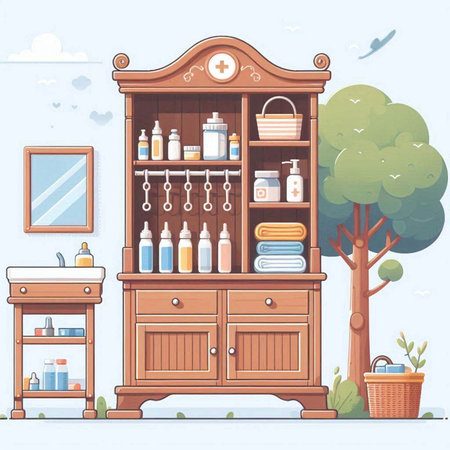 Bathroom interior. Bathroom furniture. Vector illustration in cartoon styleのイラスト素材