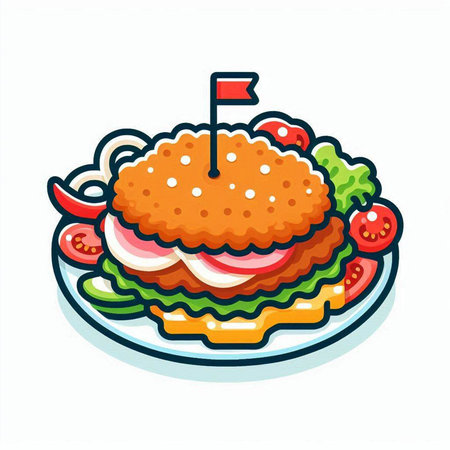 Vector illustration of hamburger with tomato, lettuce, onion and cheeseのイラスト素材