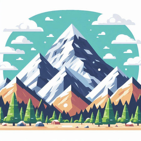 Mountains and forest in flat style. Vector illustration for your designのイラスト素材