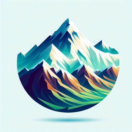 abstract background with mountains and snowflakes, vector illustration.のイラスト素材