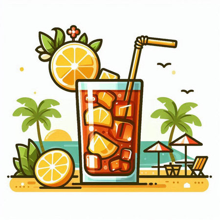 Cocktail on the beach. Vector illustration in flat style.のイラスト素材