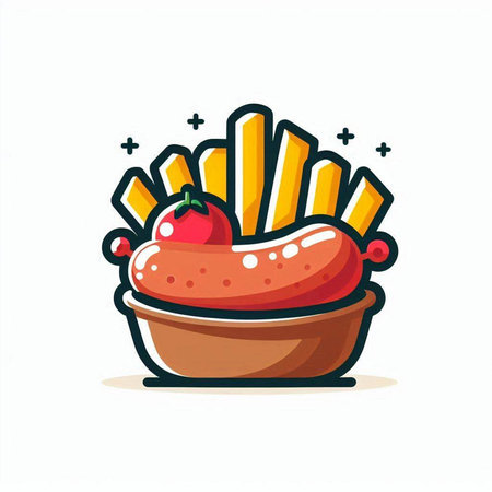 Illustration of hot dog with french fries. Fast food vector illustration.のイラスト素材