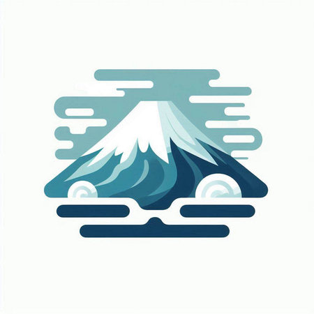 Mountain with clouds and sun on a white background. Vector illustration.のイラスト素材