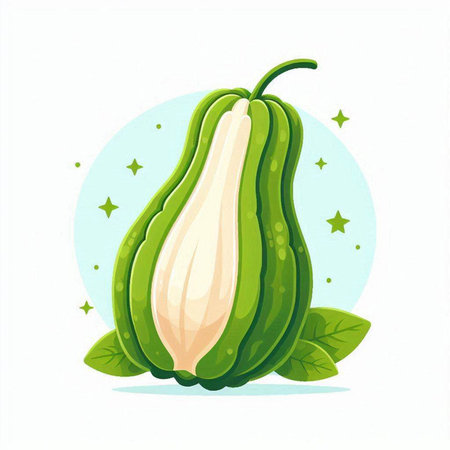 Fresh chayote isolated on white background. Vector cartoon illustration.のイラスト素材