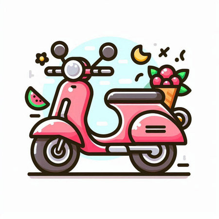 Colorful scooter icon. Vector illustration in flat design style.のイラスト素材