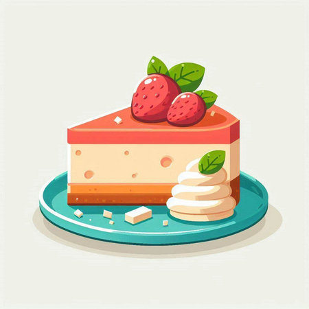 Strawberry cheesecake. Vector illustration of a piece of cake.のイラスト素材