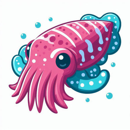 Illustration of cute cartoon octopus. Vector illustration isolated on white background.のイラスト素材
