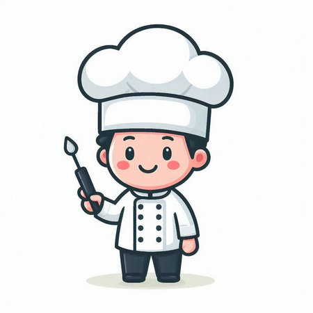 Chef boy cartoon character with chef hat and knife vector illustration.のイラスト素材