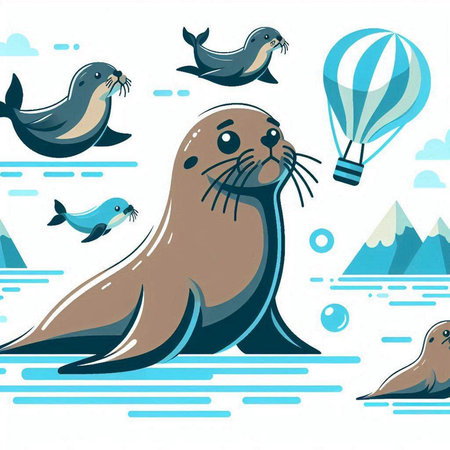 Seals and sea animals. Seals and seals. Vector illustration.のイラスト素材