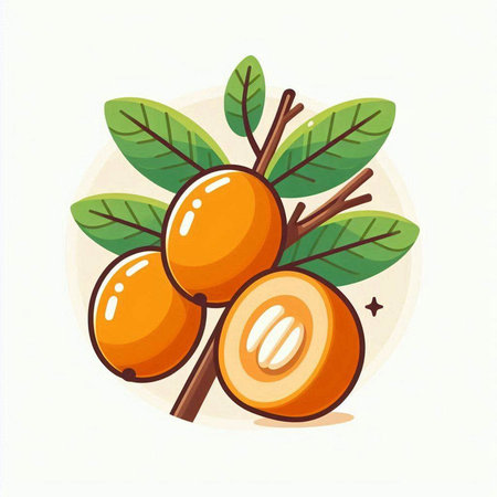 Cartoon ripe kumquat fruit with leaves. Vector illustration.のイラスト素材