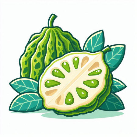 Fresh guava fruit with leaves isolated on white background. Vector illustration.のイラスト素材