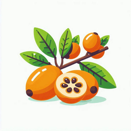 Loquat fruit. Vector illustration in cartoon style on white background.のイラスト素材