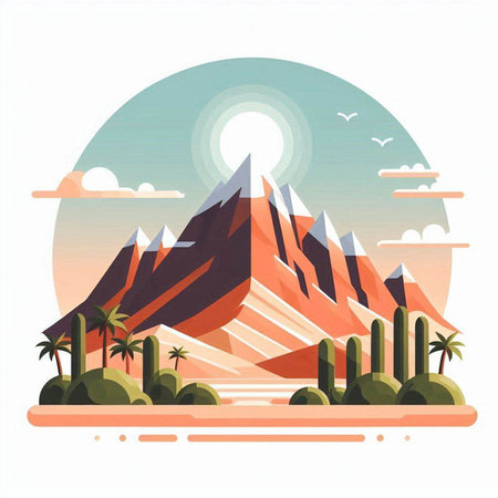 Egypt pyramids. Vector illustration in flat style. The concept of travel and tourism.のイラスト素材