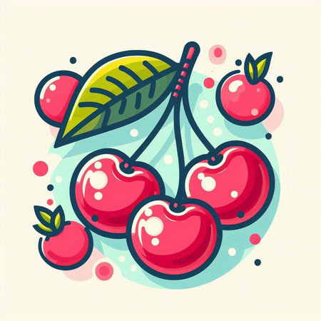 Cherry vector icon. Vector illustration of fresh cherries on colorful background.のイラスト素材