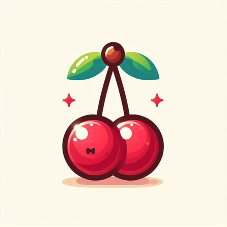 Cherry fruit vector icon illustration. Cute cartoon cherry icon.のイラスト素材