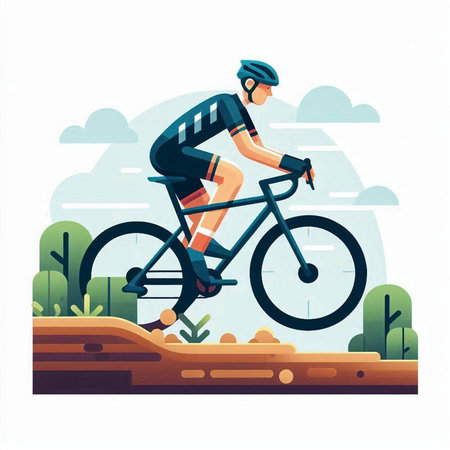 Cyclist riding on the road. Vector illustration in flat styleのイラスト素材