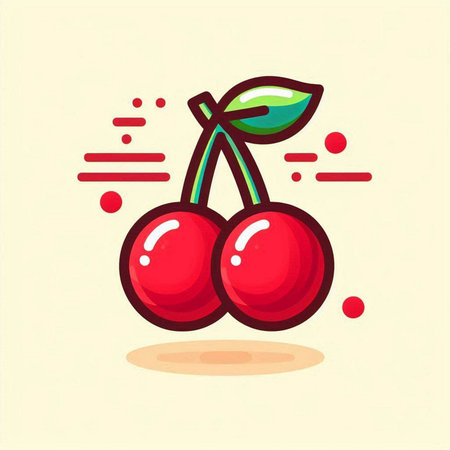 Cherry fruit icon, vector illustration. Flat design style. Cartoon style.のイラスト素材