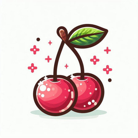 Cherry fruit icon. Vector illustration in cartoon style. Isolated on white background.のイラスト素材