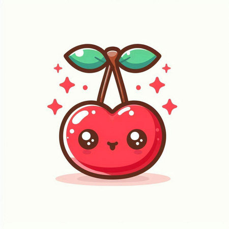 Cute cherry cartoon character. Vector illustration isolated on white background.のイラスト素材