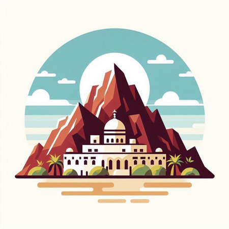 Egyptian mosque on the top of the mountain. Vector illustration.のイラスト素材