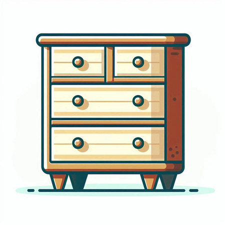 Wooden chest of drawers isolated on white background. Vector illustration.のイラスト素材