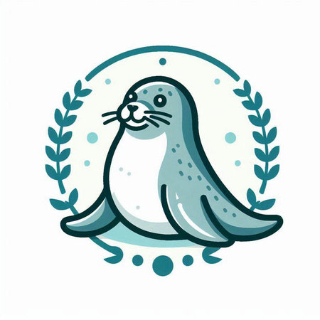 Cute seal in a laurel wreath. Vector illustration.のイラスト素材