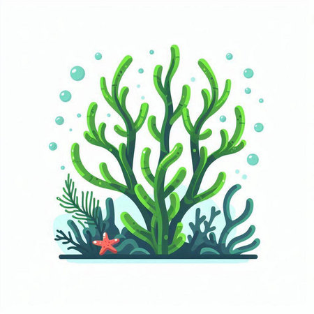 Underwater seaweed isolated on white background. Vector illustration in flat style.のイラスト素材