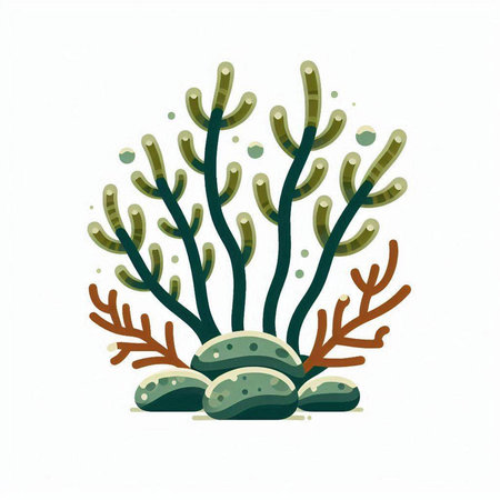 Coral and algae isolated on a white background. Vector illustration.のイラスト素材
