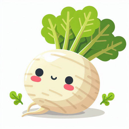 Cute cartoon radish. Vector illustration isolated on white background.のイラスト素材