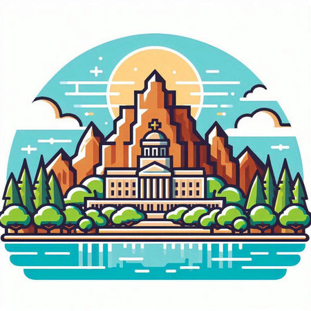 Illustration of the New York State Capitol Building in Flat Style.のイラスト素材