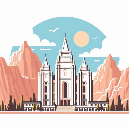 Church of the Sacred Heart of Jesus in Utah, USA. Vector illustrationのイラスト素材