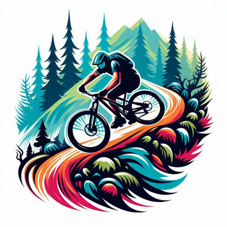 bicyclist on the background of the forest. vector illustrationのイラスト素材