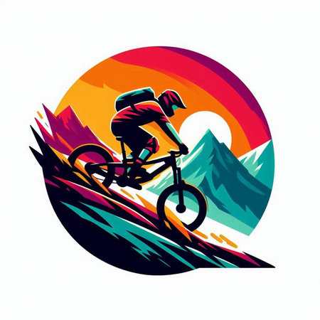 Mountain biker action, extreme sport, vector illustration graphic.のイラスト素材