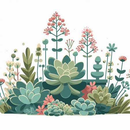 Hand drawn vector illustration of succulents. Succulent background.のイラスト素材