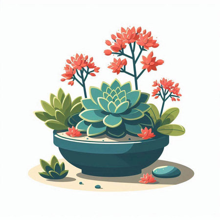 Flowerpot with succulents. Vector illustration in cartoon style.のイラスト素材