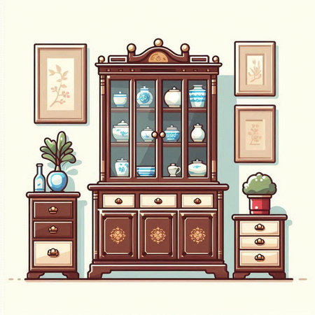 Illustration of an antique cabinet in a retro style. Vector illustration.のイラスト素材