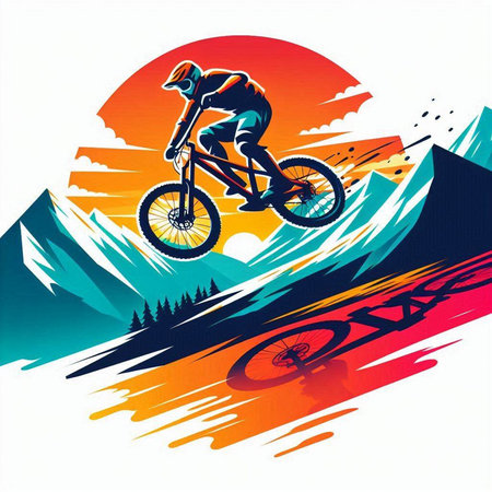 Bmx rider on the background of the mountains. Vector illustration.のイラスト素材