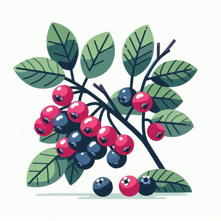 Vector illustration of a bunch of ripe blueberries on a branch.のイラスト素材