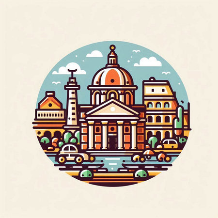 Illustration of the Roman Catholic church in Rome, Italy. Vector illustration.のイラスト素材