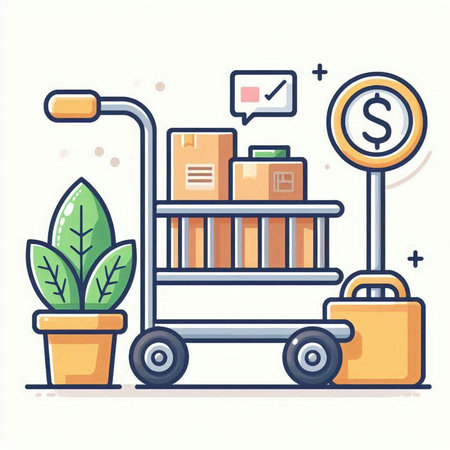 Flat line design concept of online shopping, e-commerce, delivery service. Vector illustrationのイラスト素材