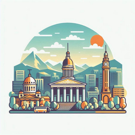 Vector illustration of Washington DC city skyline in flat style. USA.のイラスト素材
