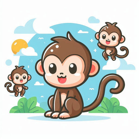 Monkey cartoon vector illustration. Cute funny animal cartoon character.のイラスト素材