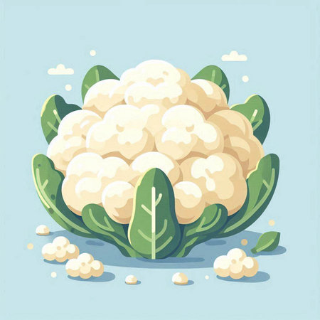 Cauliflower. Cauliflower vector illustration. Cauliflower with leaves.のイラスト素材