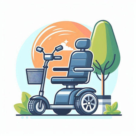 Wheelchair in the park. Vector illustration in flat cartoon style.のイラスト素材