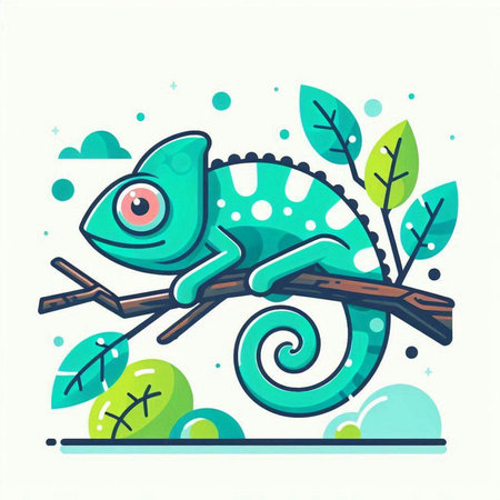Cute cartoon chameleon on the branch. Vector illustration.のイラスト素材