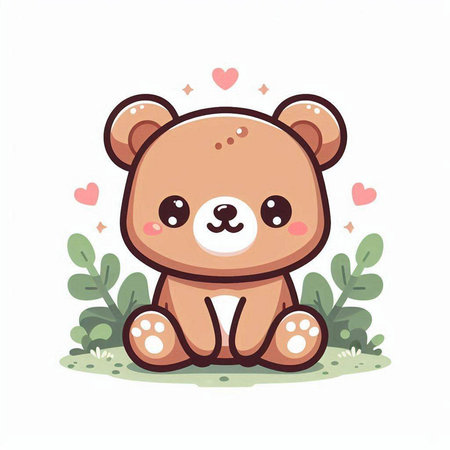 Cute little bear sitting on the grass. Vector illustration in cartoon style.のイラスト素材