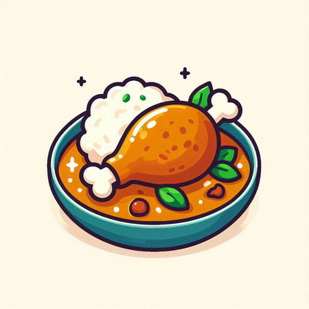 Illustration of a bowl of rice with chicken on a light backgroundのイラスト素材