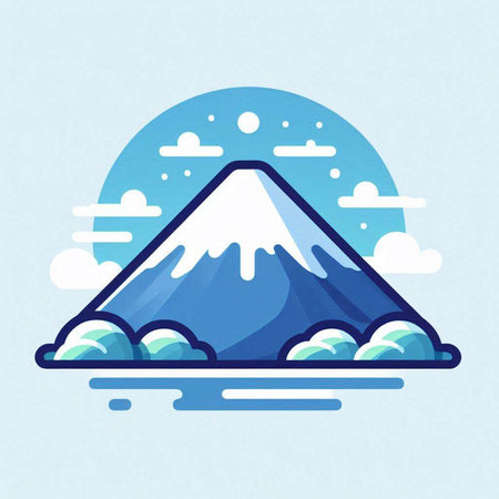 Mountain with blue sky and clouds. Vector illustration. Flat style.のイラスト素材